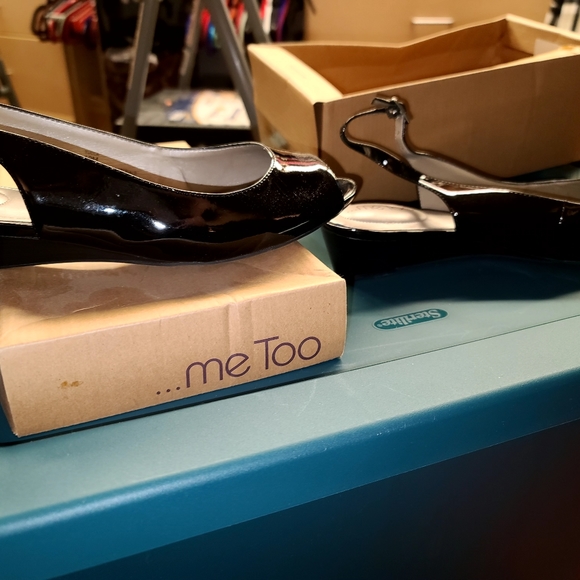 Black Small Wedge Slingbacks - Picture 2 of 5